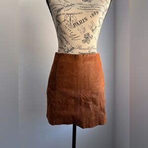 Free People Soft Leather Cognac/Chesnut Brown High Waisted Mini Skirt